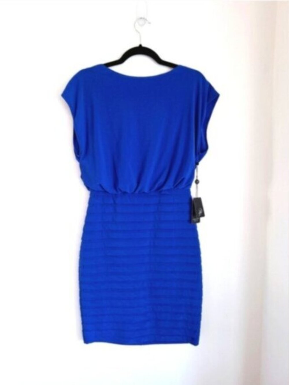 Adrianna Papell Cobalt Blue Boat Neck Sheath Stretch Midi Dress Sz 2 jersey - Picture 11 of 11